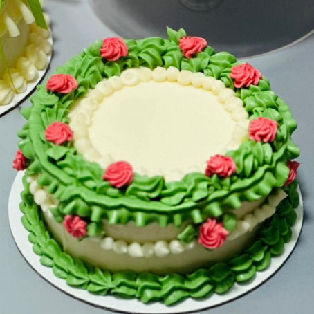 Vintage Green & Pink Rosette Cake