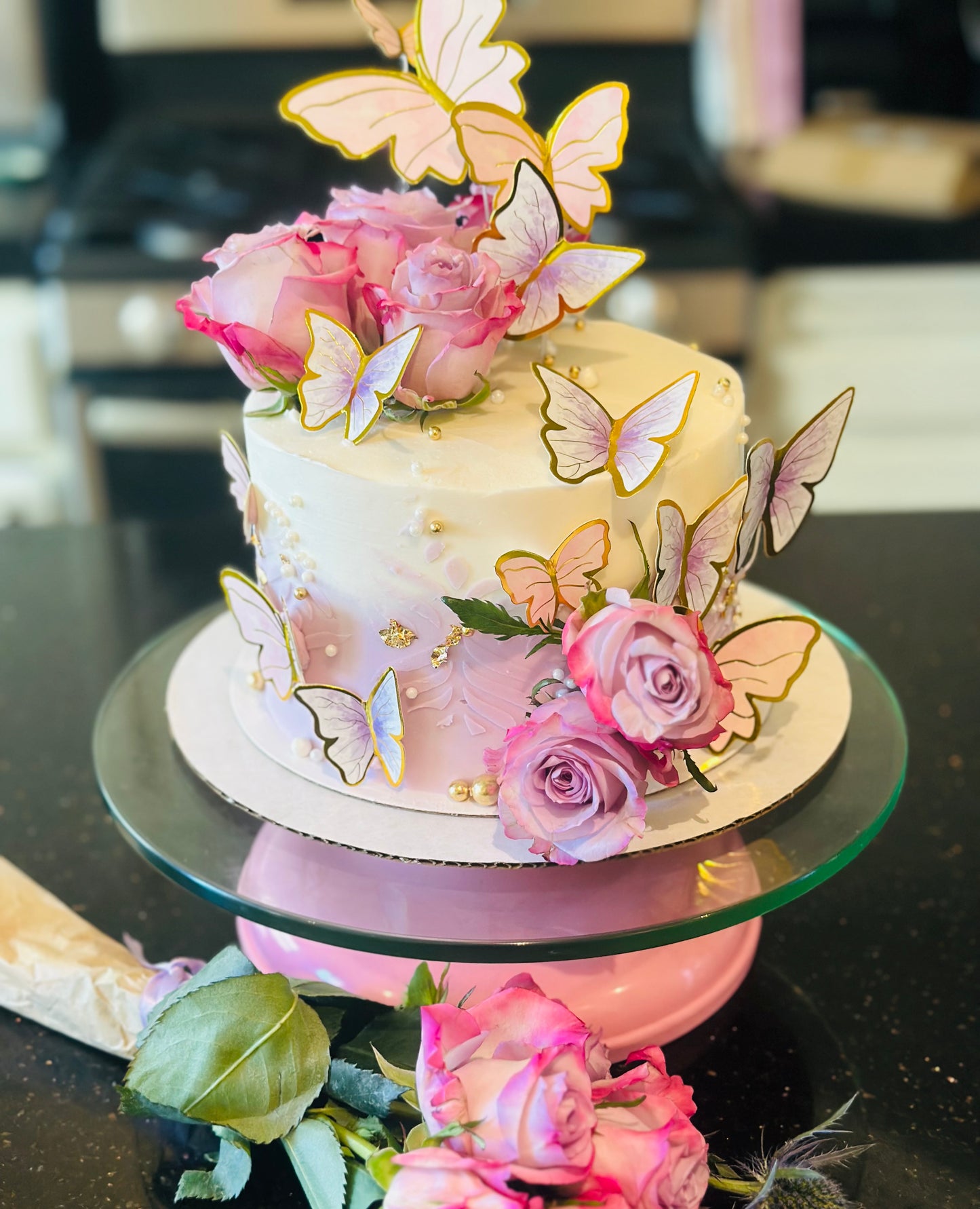 Butterfly Dreams floral cake- Birthday, bridal shower cake