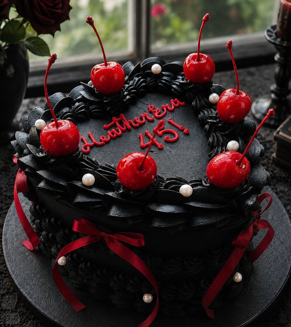 Vintage Heart Vampira Cake-gothic custom heart cake