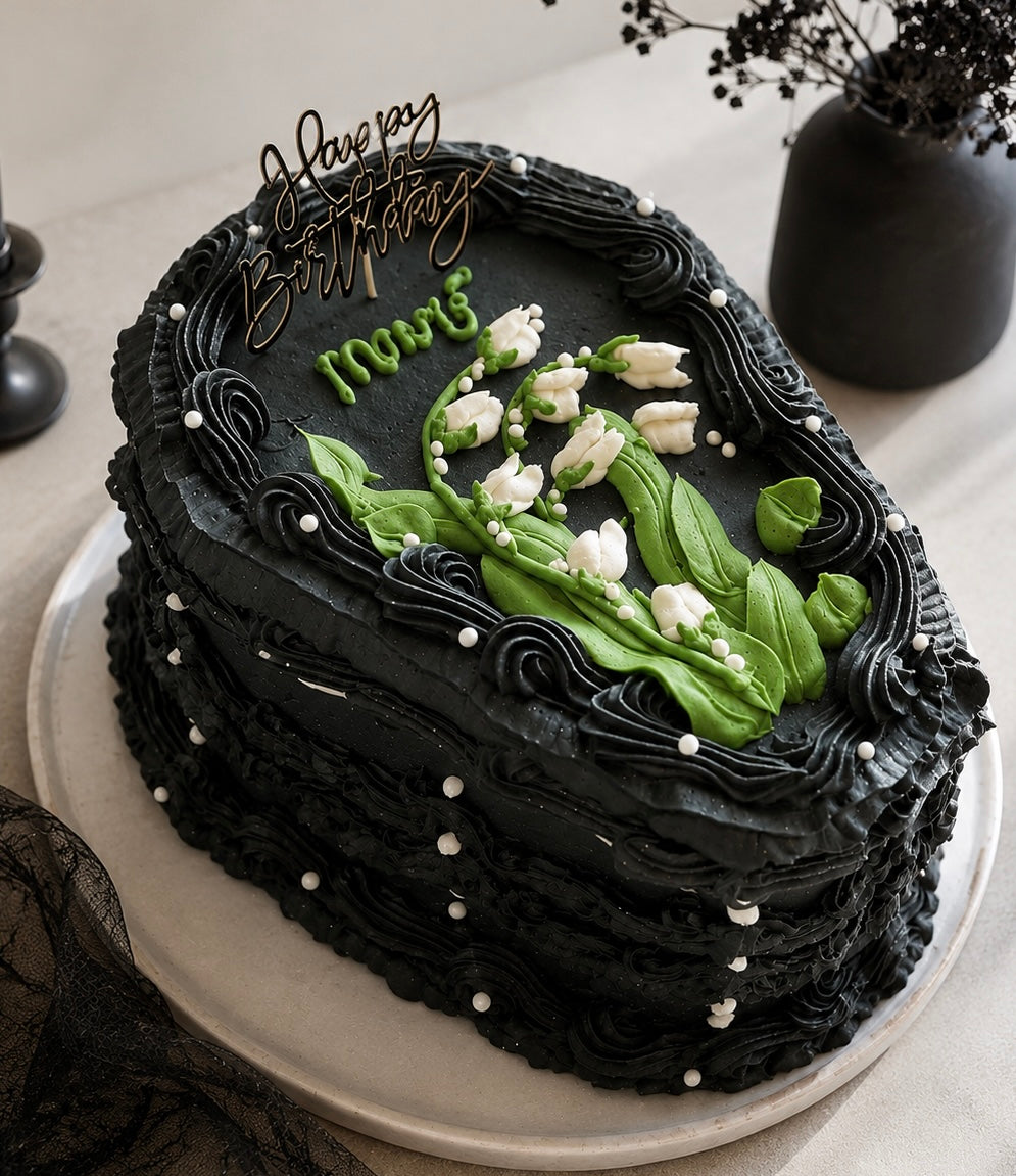 Vintage Lily of the Valley Coffin Cake-gothic custom coffin cake