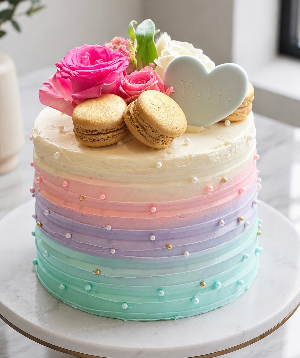 Classic "Yolie" Cake- Floral macron cake-birthday,graduation etc.