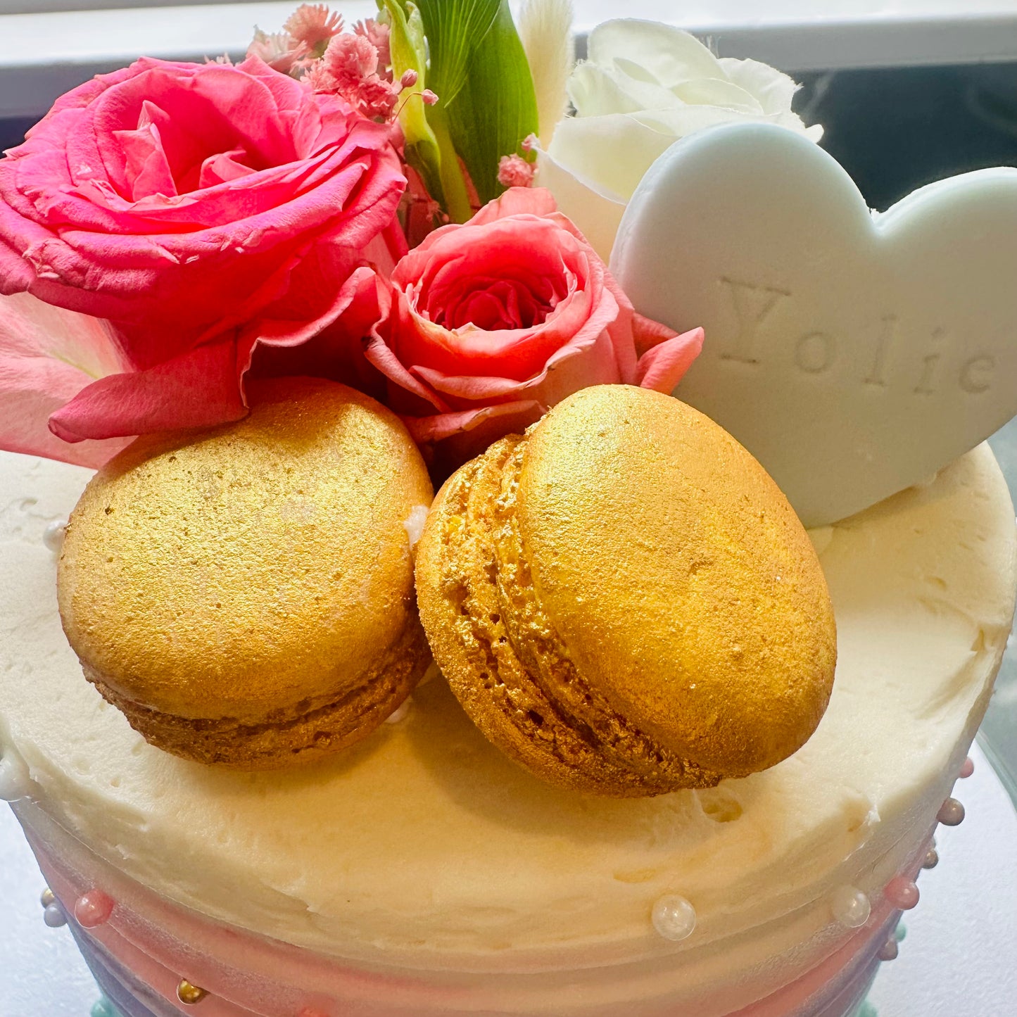 Classic "Yolie" Cake- Floral macron cake-birthday,graduation etc.