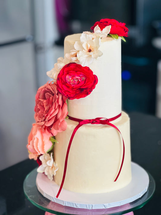 Cascading floral tiered cake- two tiered wedding cake. anniversary cake