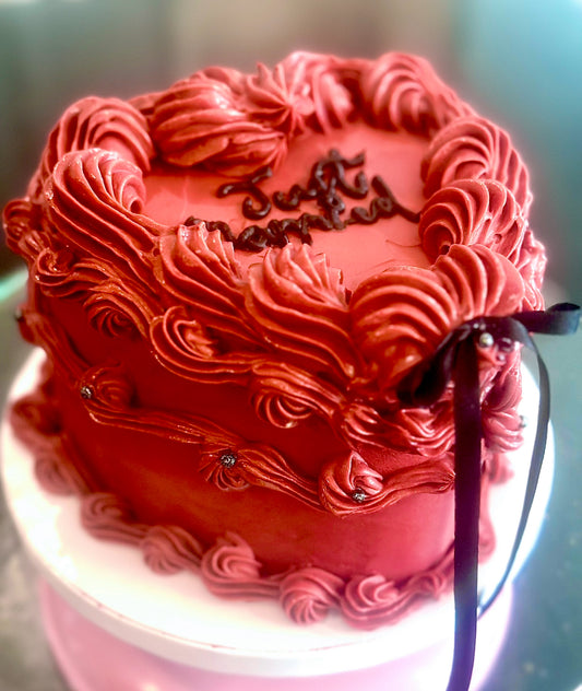 Vintage Heart Royal Black Bow custom cake