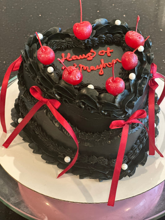 Vintage Heart Vampira Cake-gothic custom heart cake