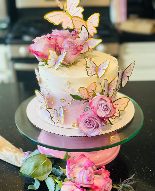 Butterfly Dreams floral cake- Birthday, bridal shower cake