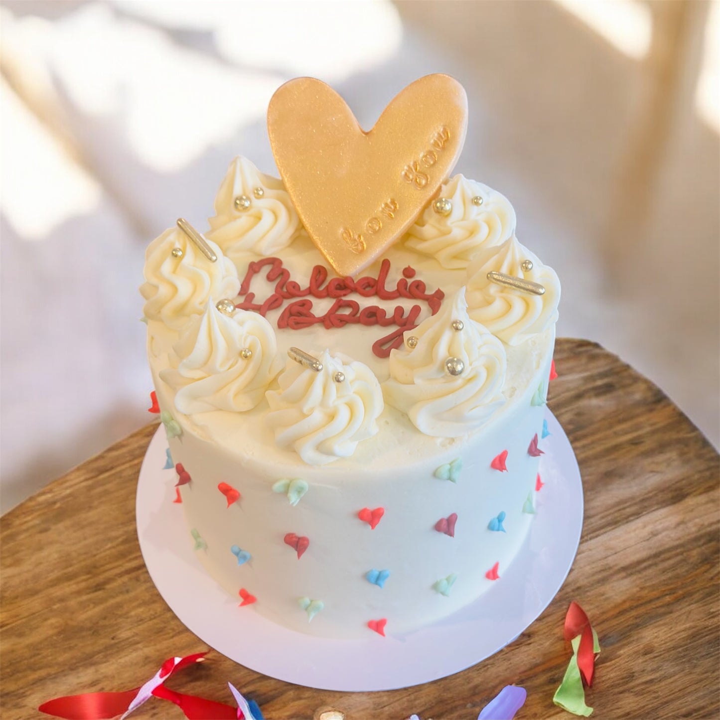 Vintage "Rainbow Hearts" Cake- Birthday, custom cake in NoHo!